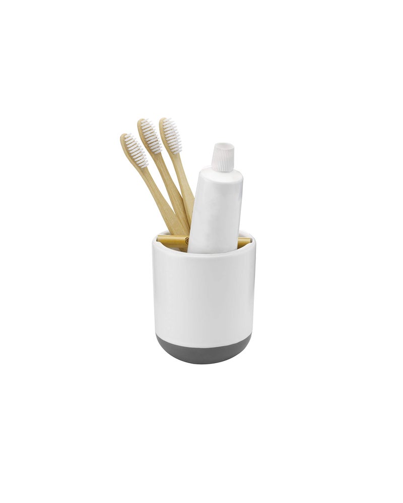 Full Circle Keep It Clean Ceramic & Bamboo Toothbrush Holder, White, Dry Earth Disk - Image 2